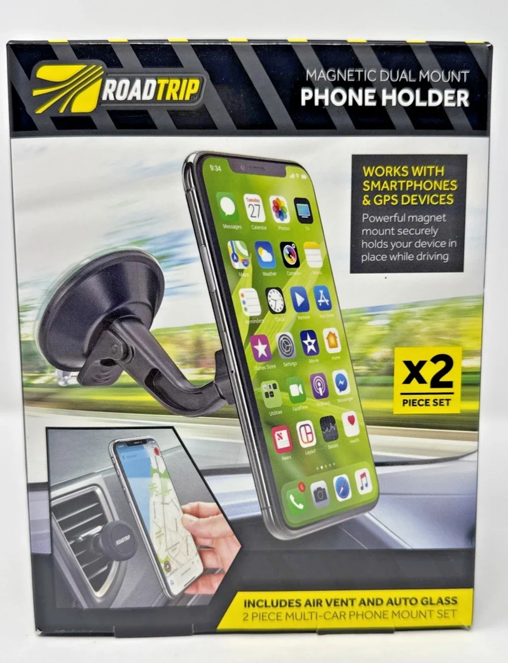 Road-trip Magnetic Dual Mount Phone Holder 2 Pc. Set